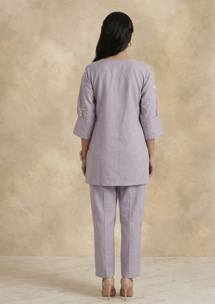Lavender Indo-Western Embroidered Kurta Co-Ord Set with Straight Pants (Code St - 5 (2005 PE))