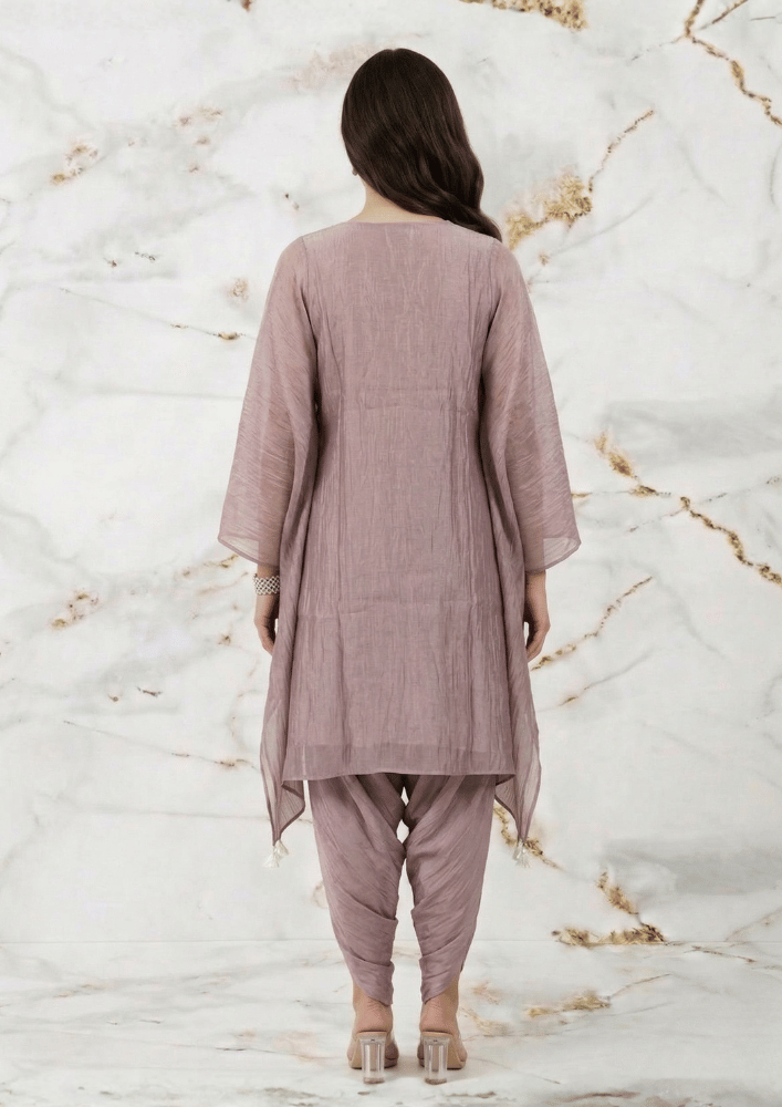 Lavender Indo-Western Poncho Co-Ord Set with Tulip Doti Pants (Code Do - 9)
