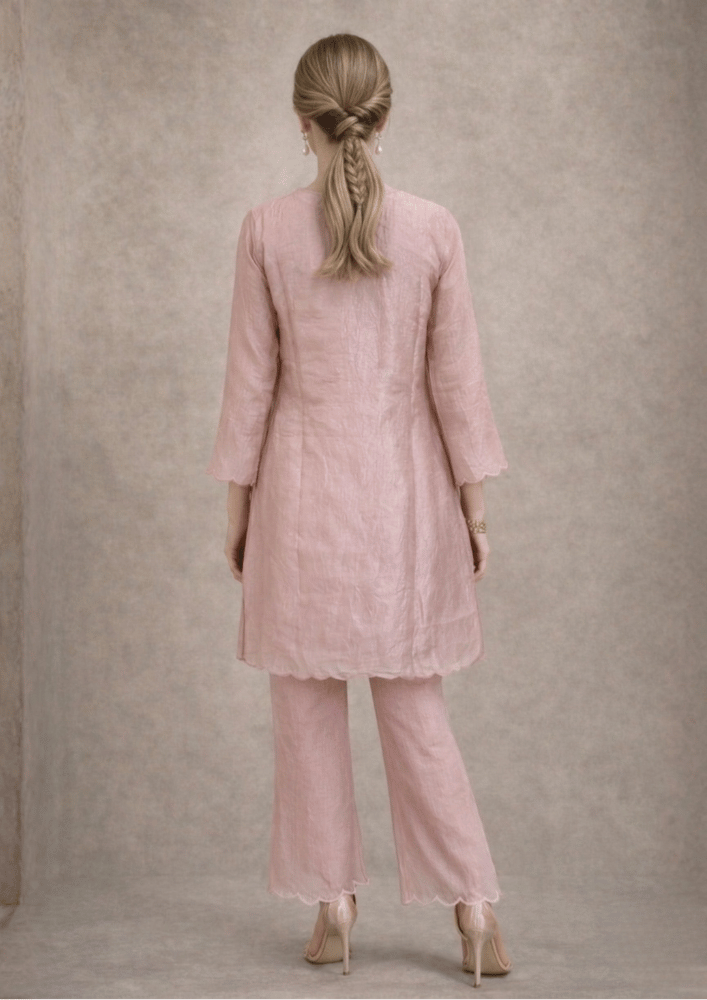 Mauve Pink Organza Indo-Western Mirror Work Co-Ord Set (Code SC - 10)