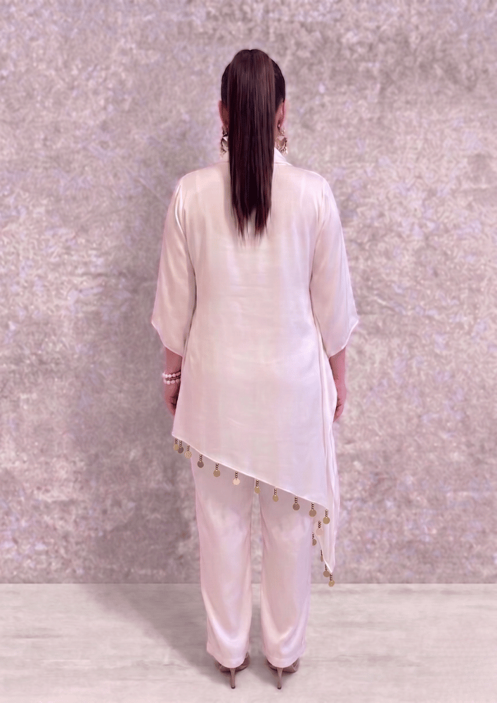 Off-White Indo-Western Co-Ord Set with Gold Sequin Boota Embroidery (Code SC - 15)