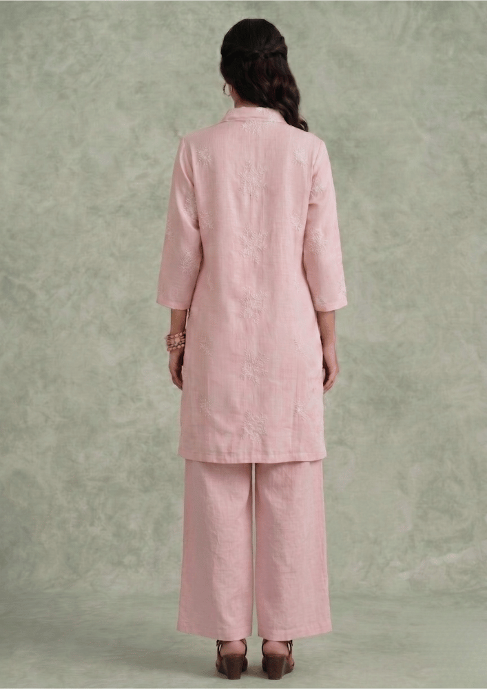 Peach Indo-Western Embroidered Kurta Co-Ord Set with Straight Pants (Code St - 1 (1204 PK))
