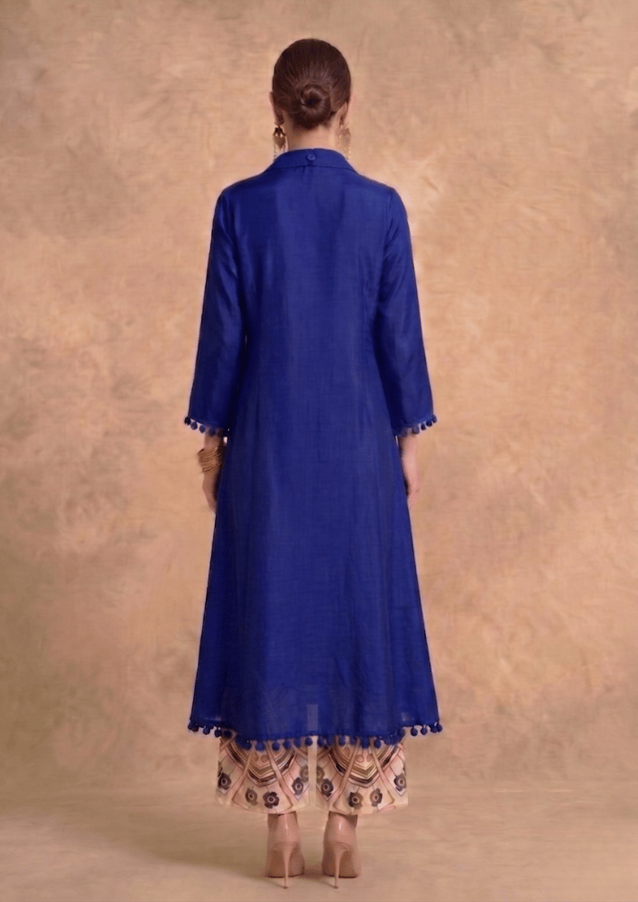 Royal Blue Indo-Western Co-Ord Set with Coin Lace Detailing (Code RU - 13 (FL 2262))