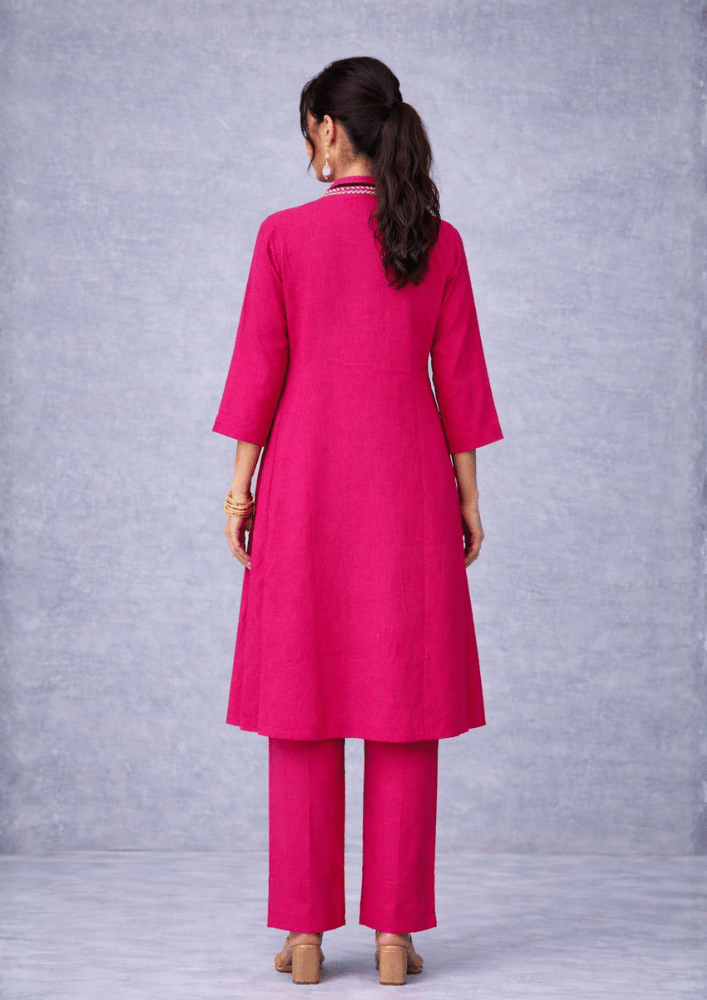 Pink Indo-Western Jacket Style Co-Ord Set with Contrast Thread Work (Code RU - 1 (2142))