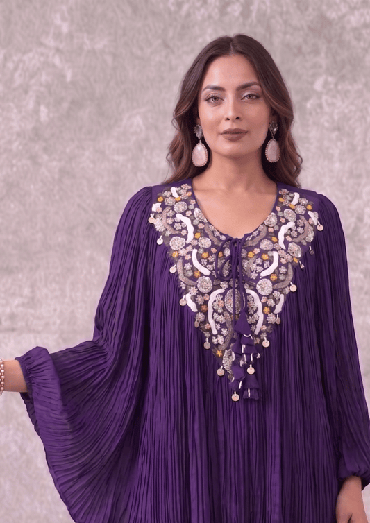 Crush Wine/Purple Embroidered Poncho Co-Ord Set with Palazzo (Code 107 - 3)