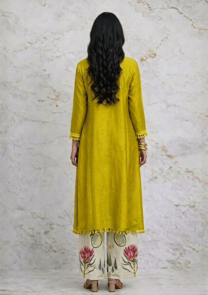 Yellow Indo-Western Shell Detail Co-Ord Set with Printed Palazzo (Code RU - 3 (2008))