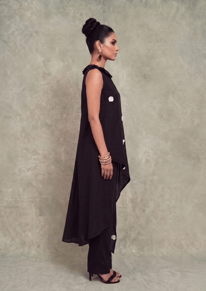 Black Indo-Western Corset Co-Ord Set with White Sequin Floral Work (Code Pam 3)