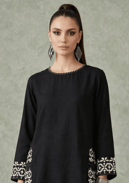 Black & White Indo-Western High-Low Co-Ord Set with Printed Details (Code SC - 17)