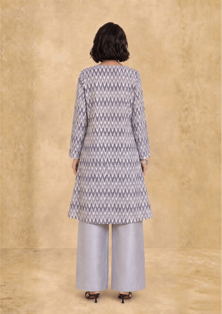 Grey Printed Indo-Western Co-Ord Set with Asymmetric Kurta  (Code Pam 1)