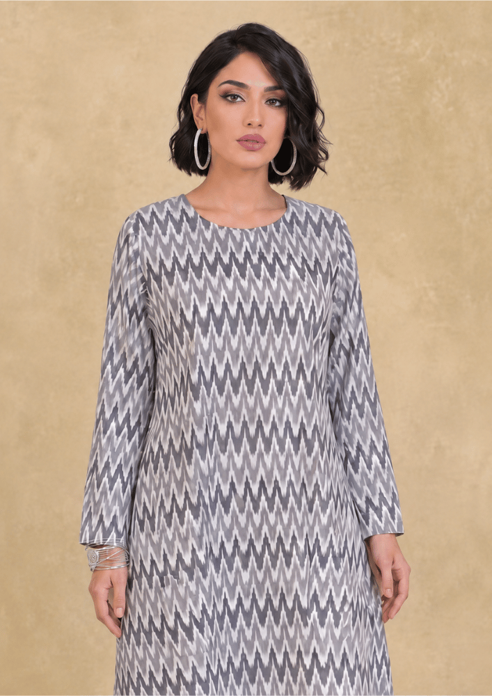 Grey Printed Indo-Western Co-Ord Set with Asymmetric Kurta  (Code Pam 1)