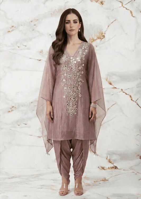 Lavender Indo-Western Poncho Co-Ord Set with Tulip Doti Pants (Code Do - 9)