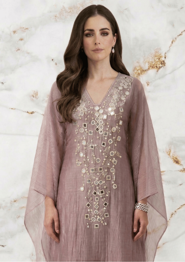 Lavender Indo-Western Poncho Co-Ord Set with Tulip Doti Pants (Code Do - 9)
