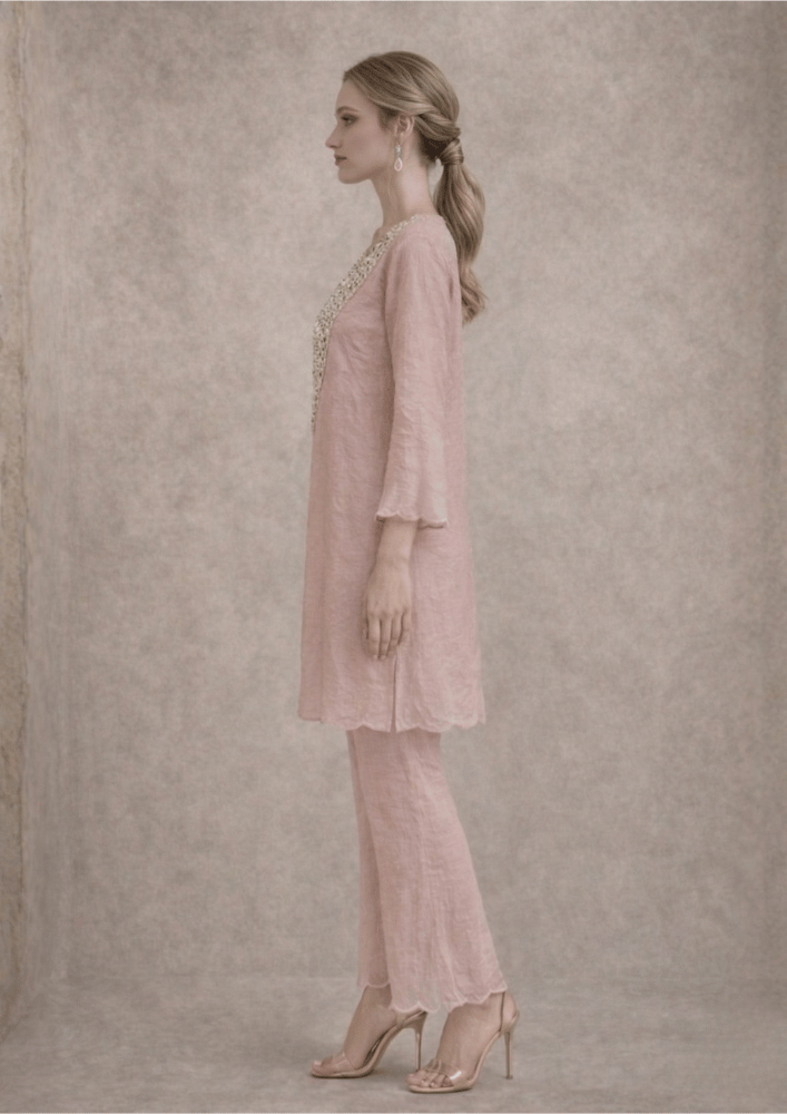 Mauve Pink Organza Indo-Western Mirror Work Co-Ord Set (Code SC - 10)