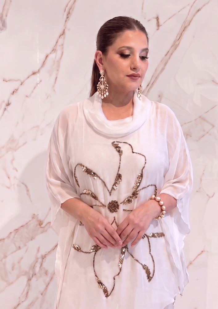 Off-White Indo-Western Co-Ord Set with Gold Sequin Boota Embroidery (Code SC - 15)