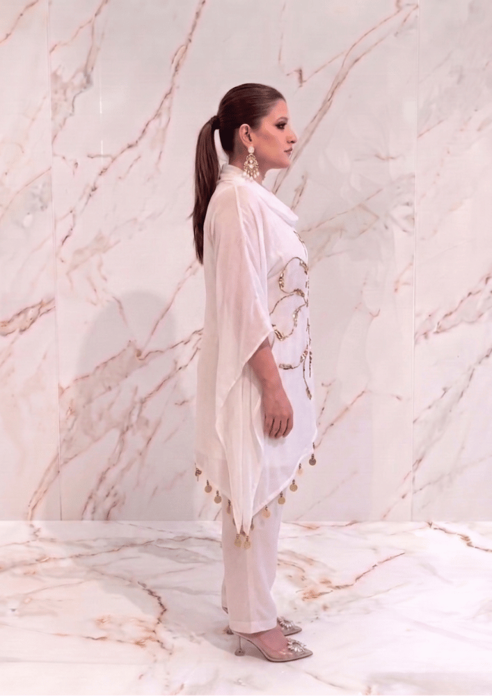 Off-White Indo-Western Co-Ord Set with Gold Sequin Boota Embroidery (Code SC - 15)