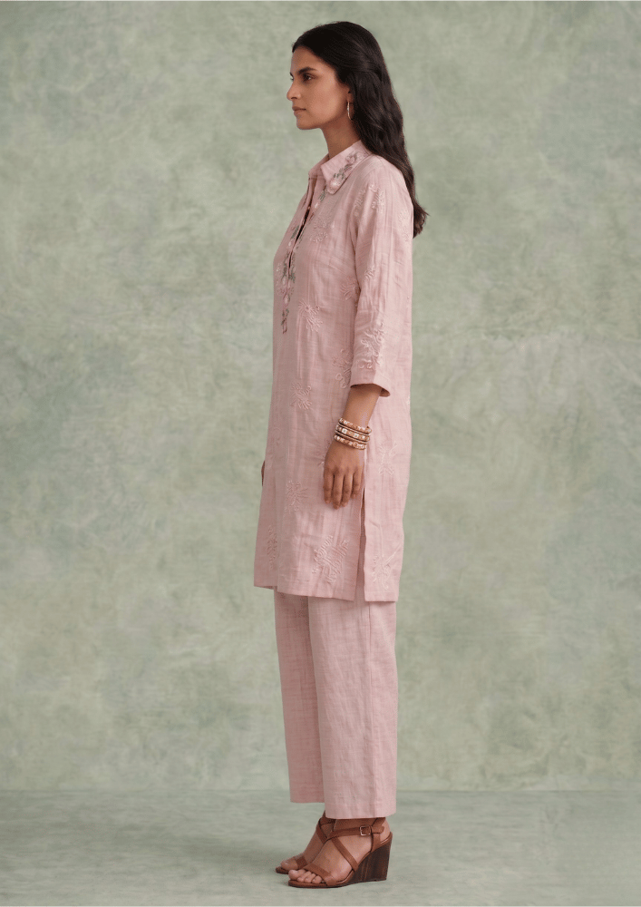 Peach Indo-Western Embroidered Kurta Co-Ord Set with Straight Pants (Code St - 1 (1204 PK))