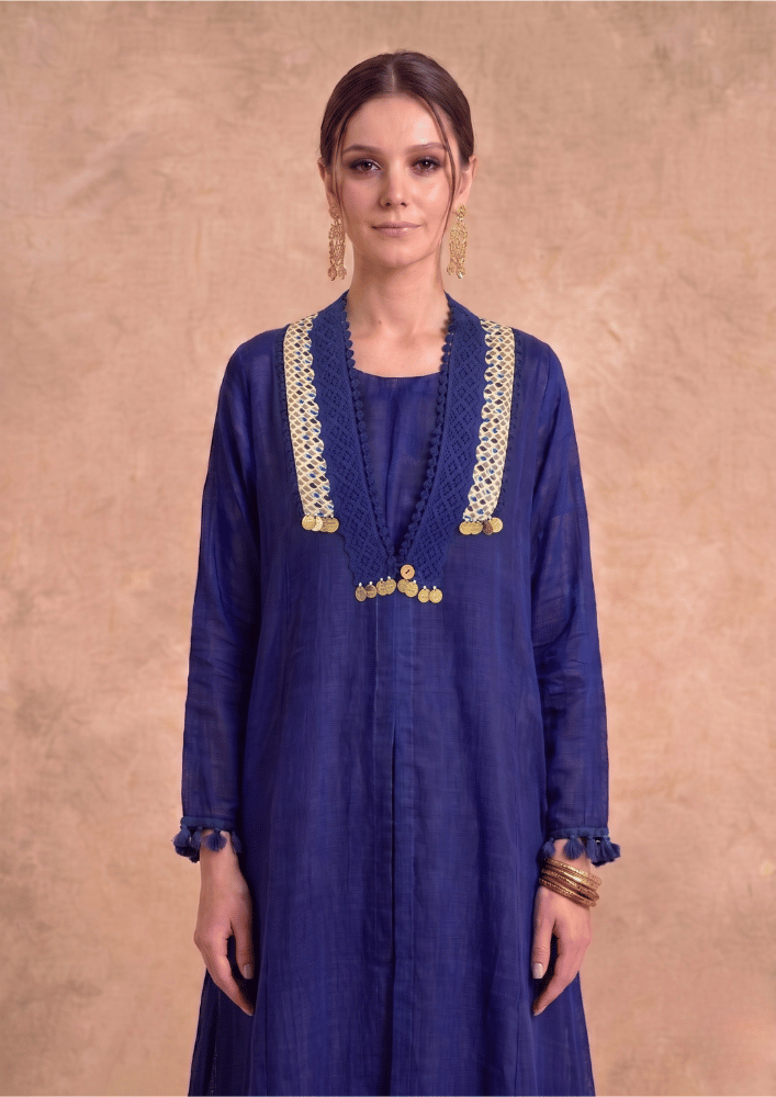 Royal Blue Indo-Western Co-Ord Set with Coin Lace Detailing (Code RU - 13 (FL 2262))