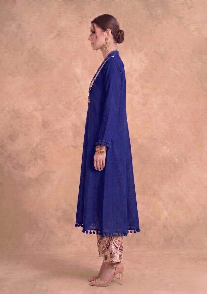 Royal Blue Indo-Western Co-Ord Set with Coin Lace Detailing (Code RU - 13 (FL 2262))