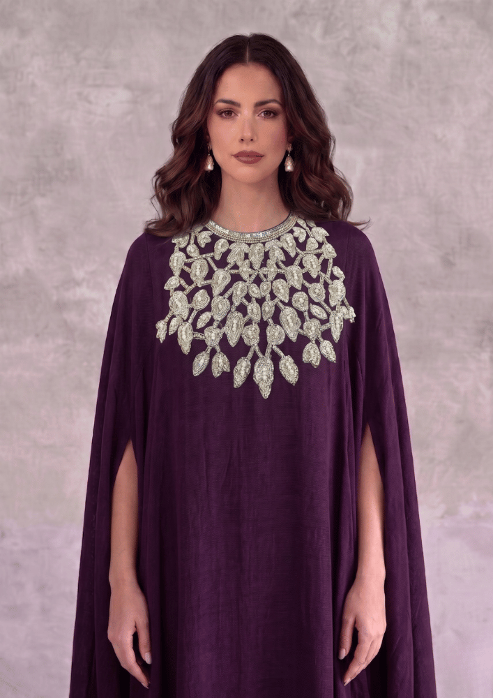 Wine Indo-Western Poncho Cape Co-Ord Set with Straight Pants (Code Do - 8)