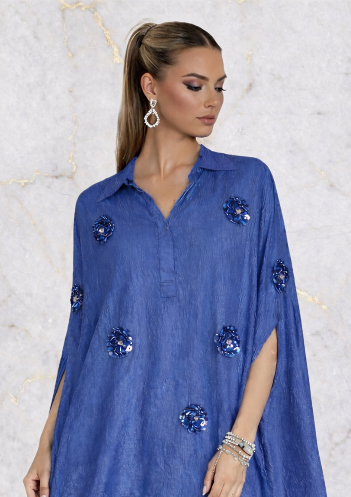 Blue Embellished Poncho Set with Tulip Dhoti Pants Indowestern & Fusion Wear (Code 107 - 5)