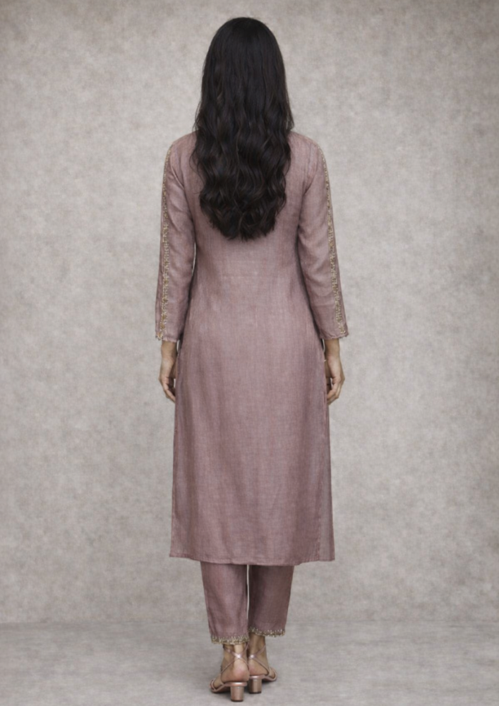 Mauve Organza Indo-Western Co-Ord Set with Straight Pants (Code Do - 10)