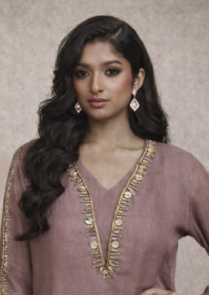 Mauve Organza Indo-Western Co-Ord Set with Straight Pants (Code Do - 10)