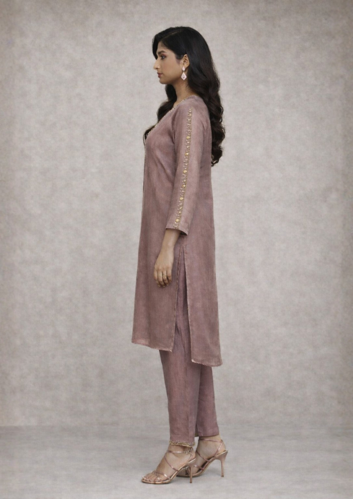 Mauve Organza Indo-Western Co-Ord Set with Straight Pants (Code Do - 10)