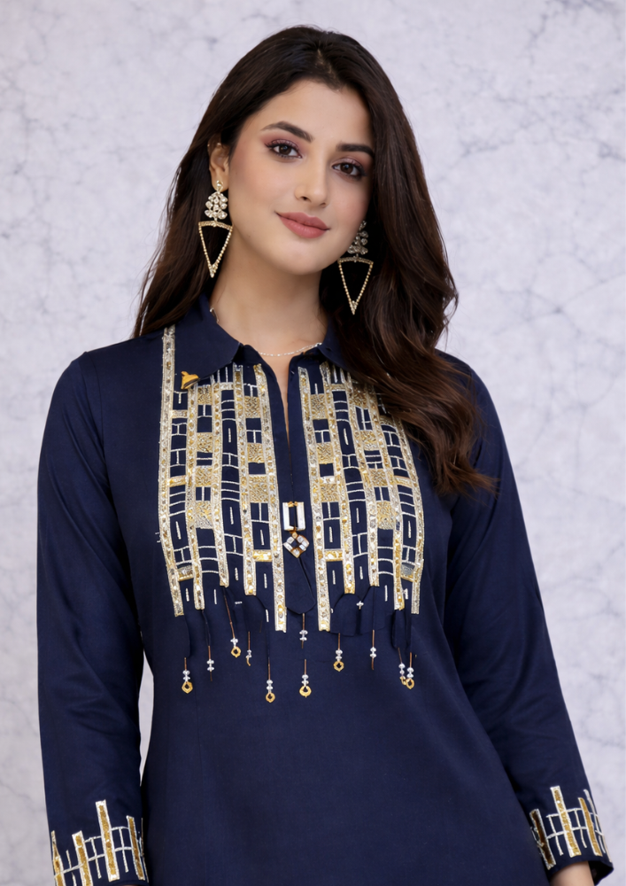 Indo-Western Modal Silk Co-Ord Set with Gota Patti Work (Code Do - 13)