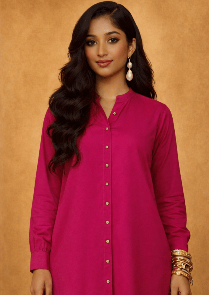 Pink Asymmetric Printed Indo-Western Kurta Co-Ord Set with Printed Palazzo (Code RU - 5 (2248))