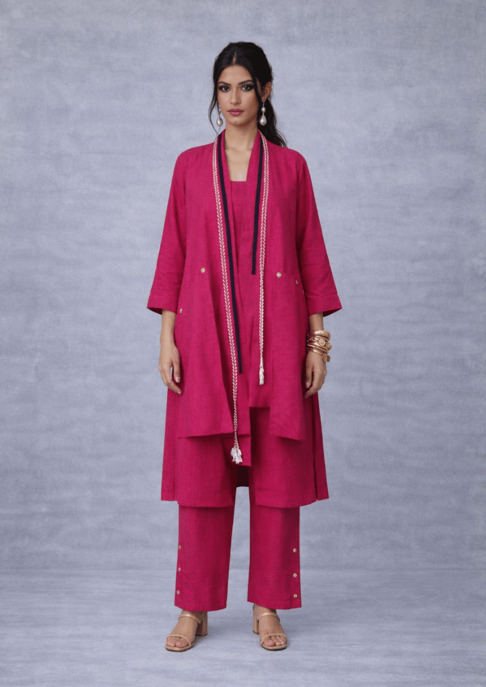 Pink Indo-Western Jacket Style Co-Ord Set with Contrast Thread Work (Code RU - 1 (2142))