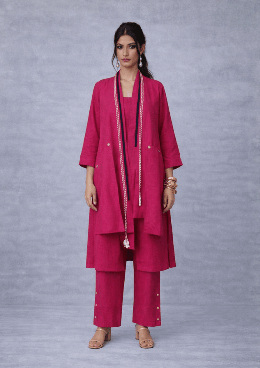 Pink Indo-Western Jacket Style Co-Ord Set with Contrast Thread Work (Code RU - 1 (2142))